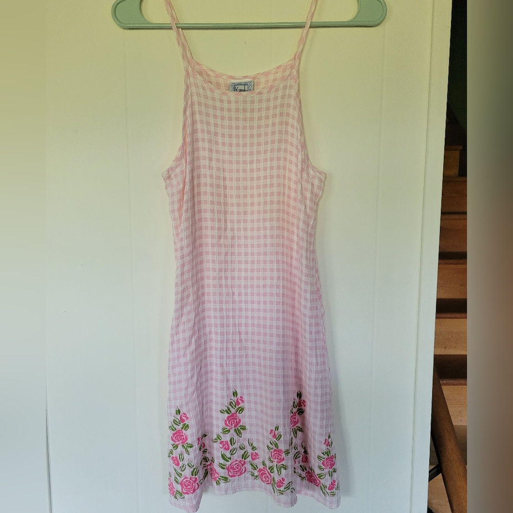Kandy Kiss Kid's Pink Gingham Dress with Floral On Bottom